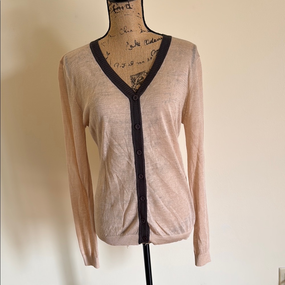 Beige Cardigan with Black Trim
